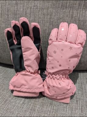 5/$35 H&M Insulated Ski Gloves – Girls Size 6–7 – Pink Metallic Stars